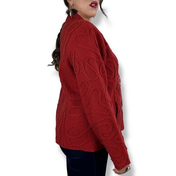 90's crimson pure wool abstract cardigan by NTCO NOMADIC TRADERS - Picture 8 of 17